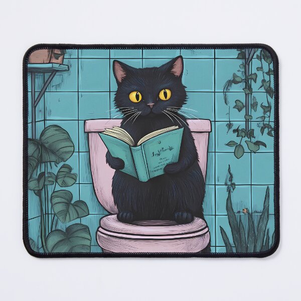 Item preview, Black Cat on Toilet Reading, Retro Funny Cat  designed and sold by DigitalEffects.