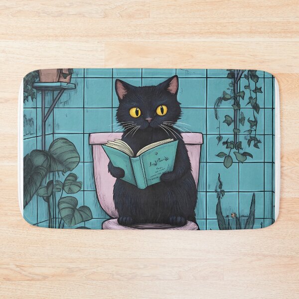Item preview, Black Cat on Toilet Reading, Retro Funny Cat  designed and sold by DigitalEffects.