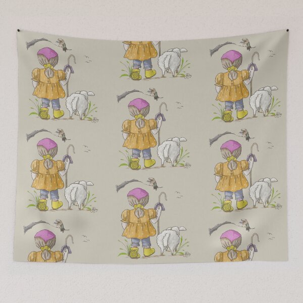 Item preview, Girl Lamb Sheep Shepherdess Illustration designed and sold by Jaana Day.
