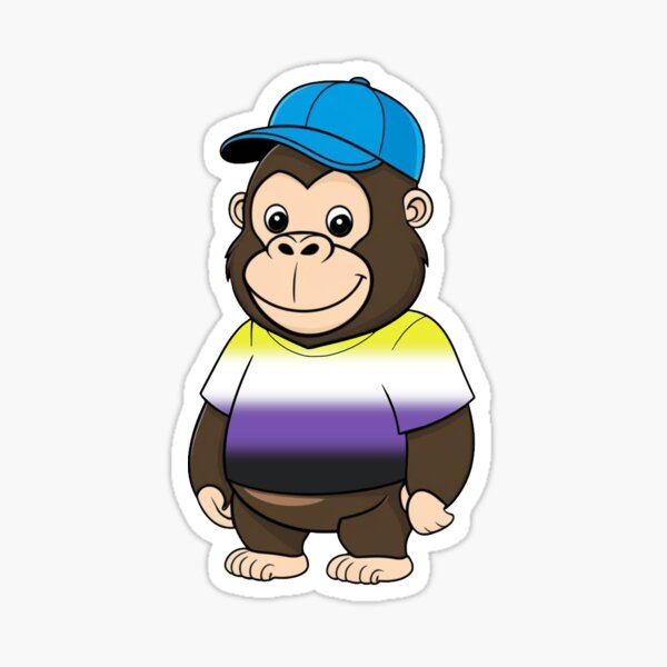 Aperçu de l'œuvre T-shirt « Gorille de la fierté cool » avec drapeau non binaire | Enby Pride Animal Design créée et vendue par Travelslightly.