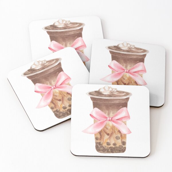Item preview, Mocha Chocolate Boba Milk Tea with Pink Bow – Feminine Coquette Aesthetic Drink Art designed and sold by DivinePassion.