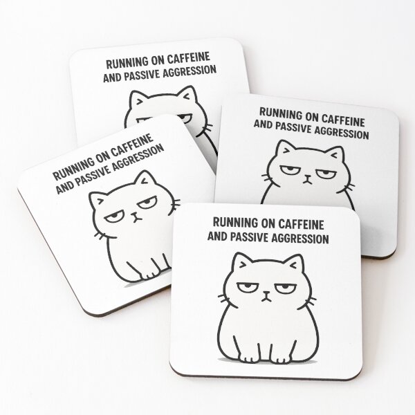 Item preview, Grumpy Coffee Cat – Running on Caffeine and Passive Aggression – Funny Mood Meme designed and sold by iFunArtScape.