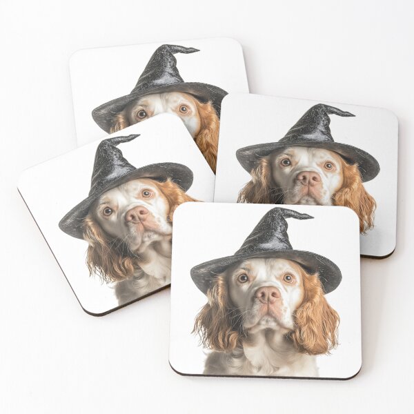 Item preview, Clumber Spaniel dog Wearing Halloween Witch Hat designed and sold by LazyOwlStore.
