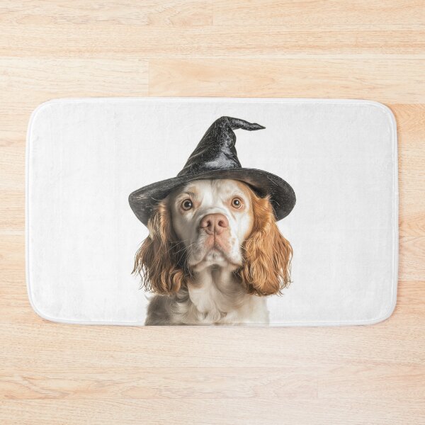 Item preview, Clumber Spaniel dog Wearing Halloween Witch Hat designed and sold by LazyOwlStore.