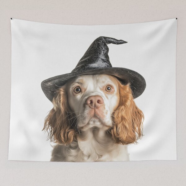 Item preview, Clumber Spaniel dog Wearing Halloween Witch Hat designed and sold by LazyOwlStore.