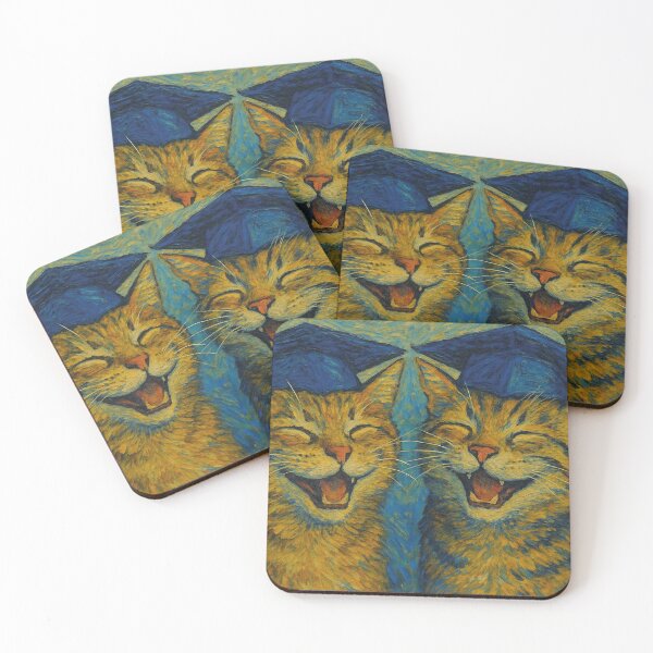 Item preview, two cats celebrating graduation, Van Gogh designed and sold by Mauswohn.