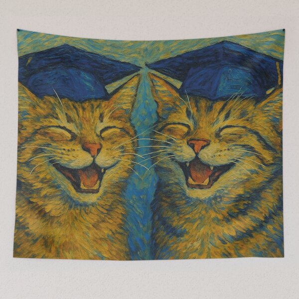 Item preview, two cats celebrating graduation, Van Gogh designed and sold by Mauswohn.