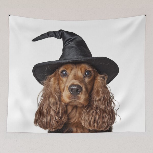 Item preview, Cocker Spaniel dog Wearing Halloween Witch Hat designed and sold by LazyOwlStore.
