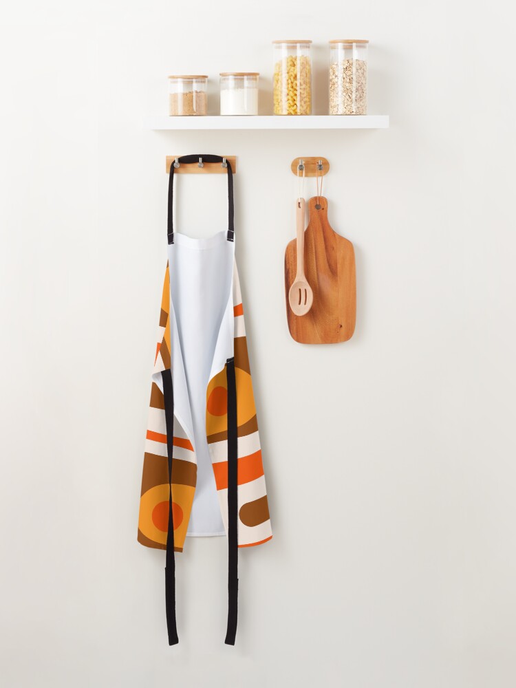 Thumbnail 2 of 6, Apron, 70s Mid Century Modern Piquet Retro Geometric Pattern in 1970s Brown and Orange designed and sold by kierkegaard.