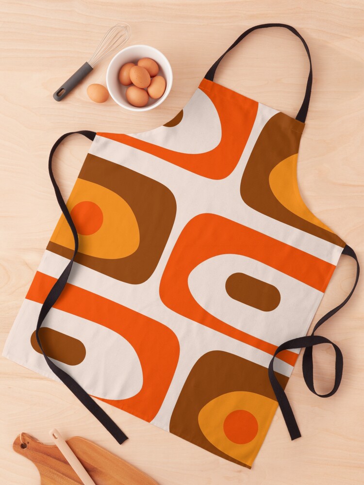 Thumbnail 1 of 6, Apron, 70s Mid Century Modern Piquet Retro Geometric Pattern in 1970s Brown and Orange designed and sold by kierkegaard.