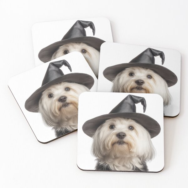 Item preview, Coton de Tulear dog Wearing Halloween Witch Hat designed and sold by LazyOwlStore.