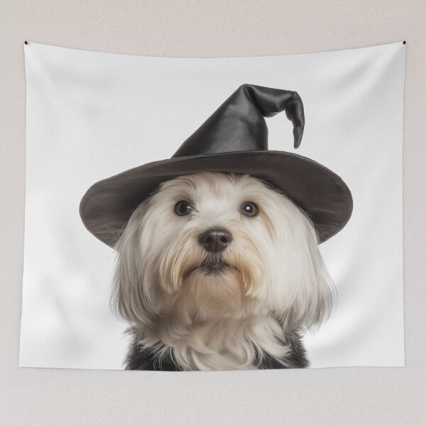 Item preview, Coton de Tulear dog Wearing Halloween Witch Hat designed and sold by LazyOwlStore.