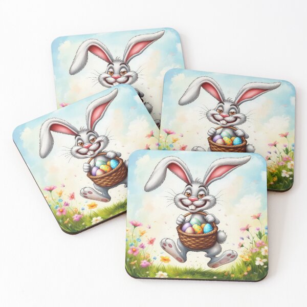 Item preview, funny Easter bunny jumps with a basket in a meadow in spring, funny easter,Happy Easter,Easter Day,easter illustration,Easter designed and sold by Expressions-Sel.