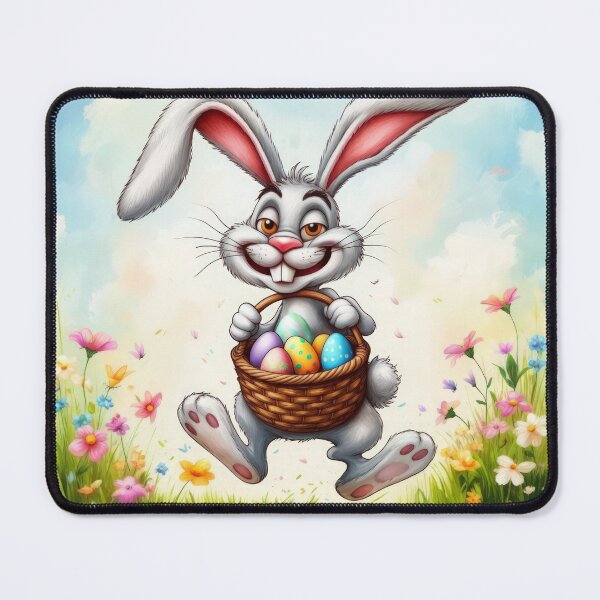 Item preview, funny Easter bunny jumps with a basket in a meadow in spring, funny easter,Happy Easter,Easter Day,easter illustration,Easter designed and sold by Expressions-Sel.