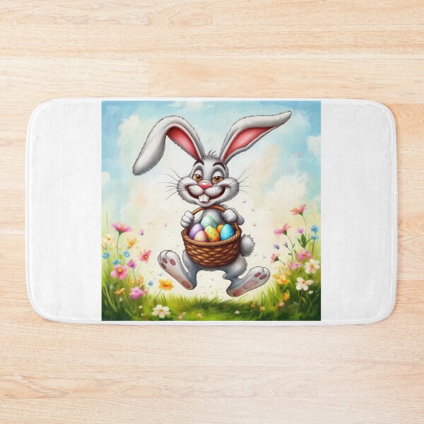 Item preview, funny Easter bunny jumps with a basket in a meadow in spring, funny easter,Happy Easter,Easter Day,easter illustration,Easter designed and sold by Expressions-Sel.