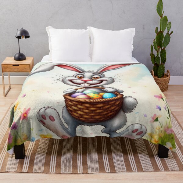 Item preview, funny Easter bunny jumps with a basket in a meadow in spring, funny easter,Happy Easter,Easter Day,easter illustration,Easter designed and sold by Expressions-Sel.