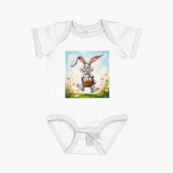 Item preview, funny Easter bunny jumps with a basket in a meadow in spring, funny easter,Happy Easter,Easter Day,easter illustration,Easter designed and sold by Expressions-Sel.