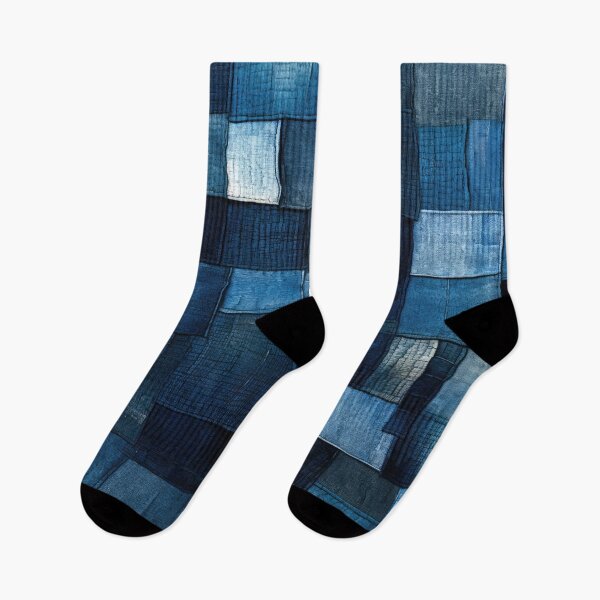 Item preview, Indigo Patchwork Denim Texture – Abstract Blue Fabric Art designed and sold by SylvieVibes.