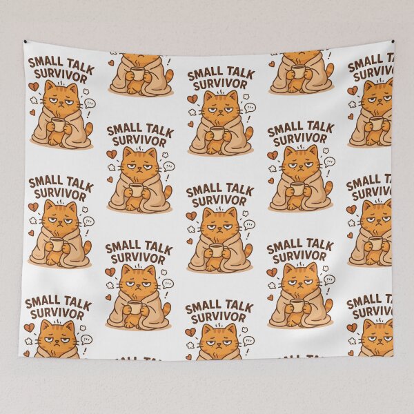 Item preview, Funny Kawaii Cat Meme – “Small Talk Survivor” – Introvert Humor for Anti-Social Days designed and sold by Boombox Theory.