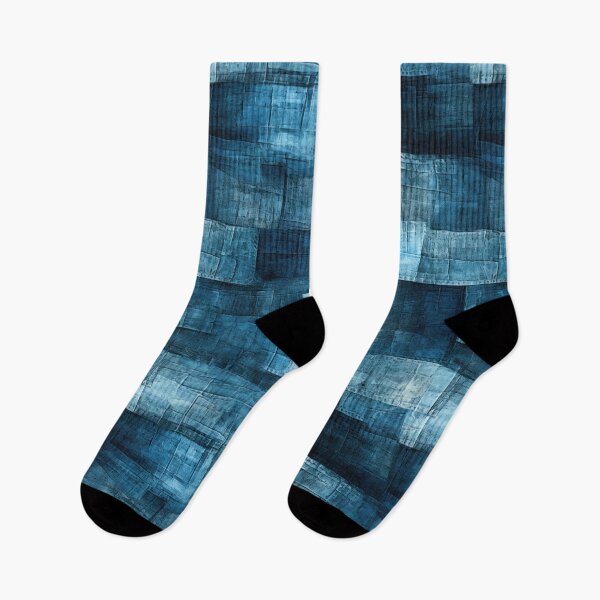Item preview,  Indigo Patchwork Denim Texture – Abstract Blue Fabric Art designed and sold by SylvieVibes.