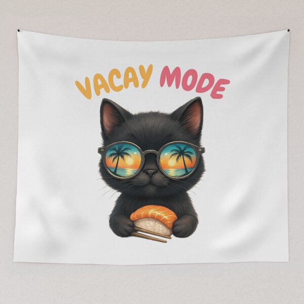 Item preview, Kawaii Cat Wear Sunglasses Eat Sushi Funny Vacay Mode designed and sold by thebest-2studio.