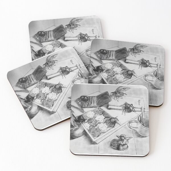 Item preview, Beetles Escaping from Tessellation – Escher-Inspired Insect Art in Black and White designed and sold by Richards little art shop.