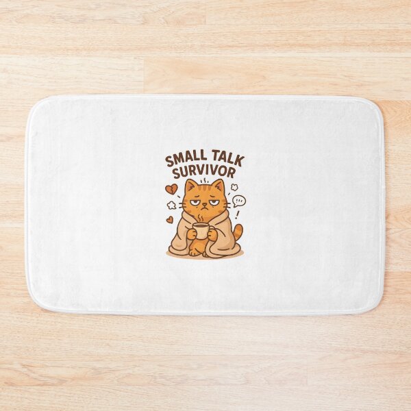 Artikelvorschau, Lustiges Kawaii-Katzen-Meme – „Small Talk Survivor“ – Introvertierter Humor für unsoziale Tage entworfen und verkauft von Boombox Theory.