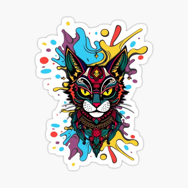 Vista previa del artículo con la obra «Gato psicodélico tribal: diseño espiritual», diseñado y vendido por AmizDesign.