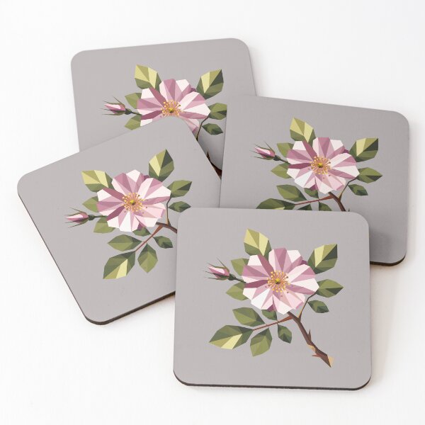 Item preview, Dog rose – delicate wild rose in geometric polygon style designed and sold by Kisho.