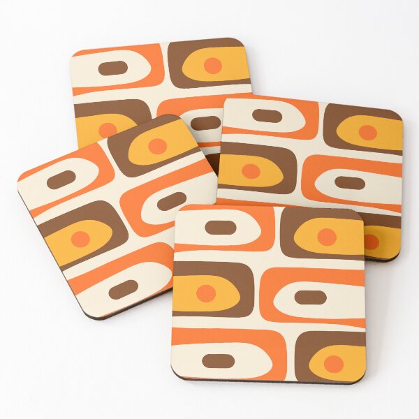 Item preview, Retro 70s Geometric Mid Century Modern Piquet Abstract Pattern in 1970s Brown and Orange Tones designed and sold by kierkegaard.