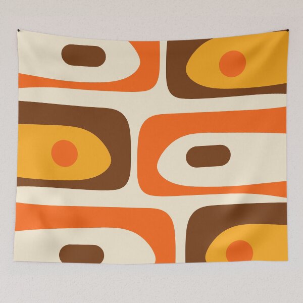 Item preview, Retro 70s Geometric Mid Century Modern Piquet Abstract Pattern in 1970s Brown and Orange Tones designed and sold by kierkegaard.