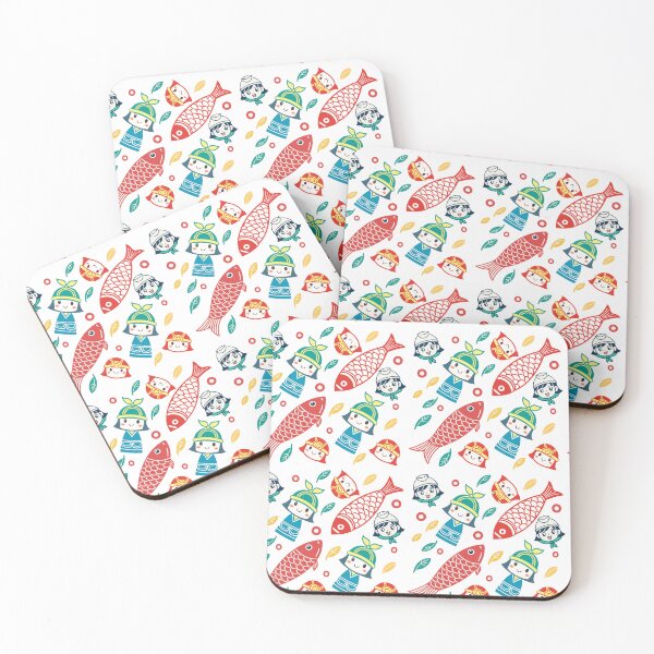 Item preview, seamless pattern koinobori carp streamers, samurai helmets, and happy children, celebrating Japanese Children’s Day	 designed and sold by CreativebyTKK.