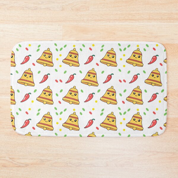 Item preview, a seamless watercolor pattern of bells with faces, colorful confetti and dancing jalapenos wearing mini sombreros in bright, festive colors. bells	 designed and sold by CreativebyTKK.