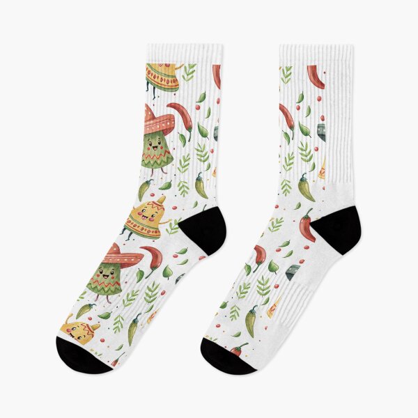 Item preview, a seamless watercolor pattern of bells with faces, colorful confetti and dancing jalapenos wearing mini sombreros in bright, festive colors. bells	 designed and sold by CreativebyTKK.