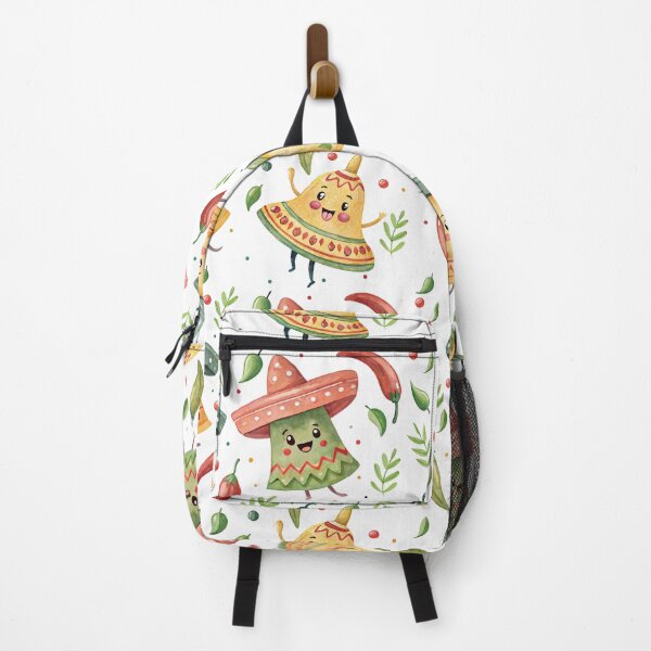 Item preview, a seamless watercolor pattern of bells with faces, colorful confetti and dancing jalapenos wearing mini sombreros in bright, festive colors. bells	 designed and sold by CreativebyTKK.