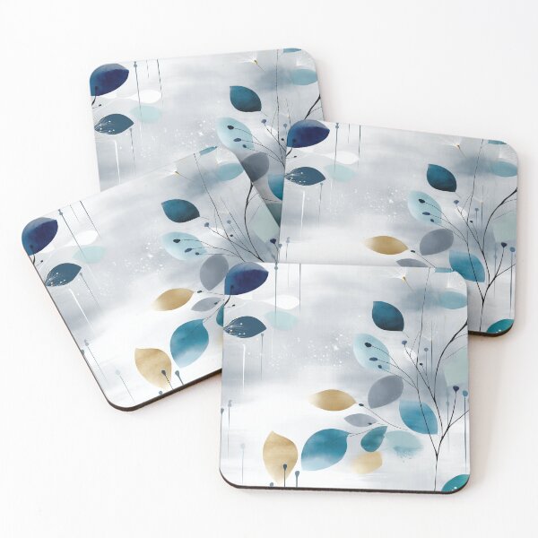 Item preview, Golden Breeze – Soft Blue Botanical Watercolor Pattern with Floating Leaves designed and sold by Moisky Patterns.