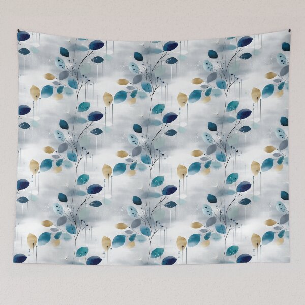 Item preview, Golden Breeze – Soft Blue Botanical Watercolor Pattern with Floating Leaves designed and sold by Moisky Patterns.