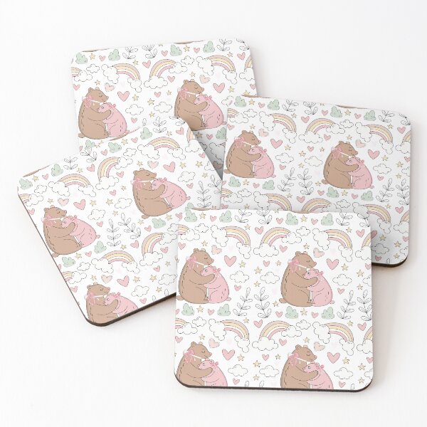 Item preview, A seamless pattern of a mother bear and a bear cub hugging each other. There are soft clouds, hearts, and stars. Mother day, holiday	 designed and sold by CreativebyTKK.
