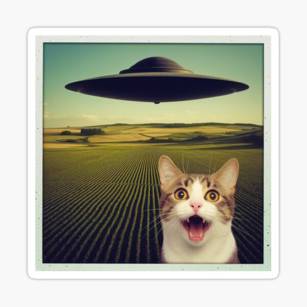 Vista previa del artículo con la obra «Sorpresa en los campos: Un encuentro felino con el cosmos», diseñado y vendido por Angry Swan Designs.