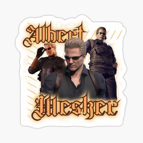 Item preview, Albert Wesker collage design with yellow gothic text designed and sold by tigerrrcat.