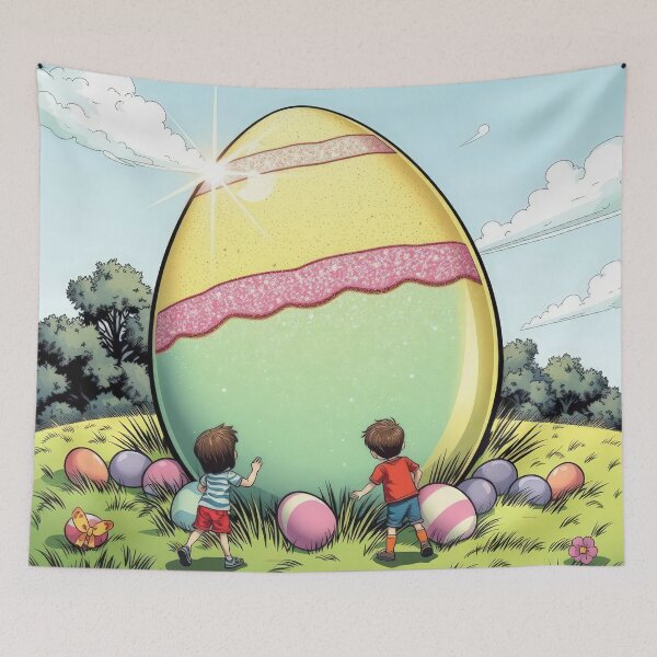 Item preview,  Easter egg colored in a meadow with children spring,Happy Easter,Easter Day,easter illustration designed and sold by Expressions-Sel.