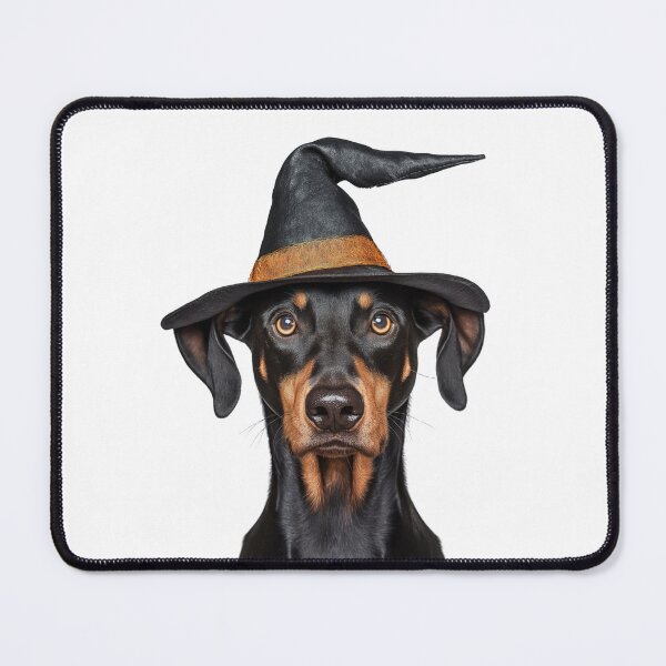Item preview, Doberman Pinscher Dog Wearing Halloween Witch Hat designed and sold by LazyOwlStore.
