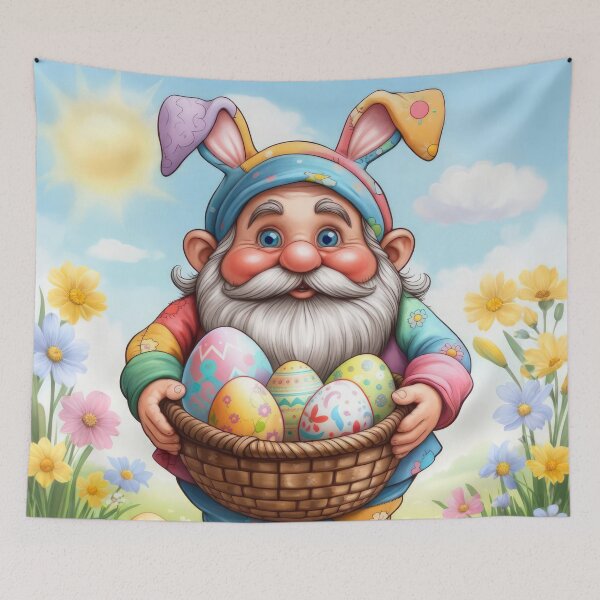 Item preview, funny easter dwarf with basket of colorful eggs in a meadow,Happy Easter,Easter Humor,Easter Day,funny easter design designed and sold by Expressions-Sel.