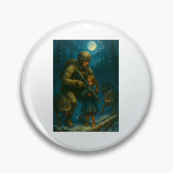Item preview, Guardian of the Wild – Soldier Protecting Young Girl from Wolves designed and sold by GrizzlyCollective.