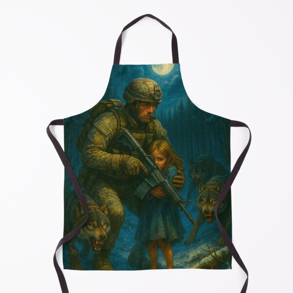 Item preview, Guardian of the Wild – Soldier Protecting Young Girl from Wolves designed and sold by GrizzlyCollective.