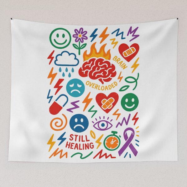 Item preview, Mind Chaos – Colorful Graffiti Patchwork Mental Health Illustration designed and sold by VIBE CRAFT STUDIO.