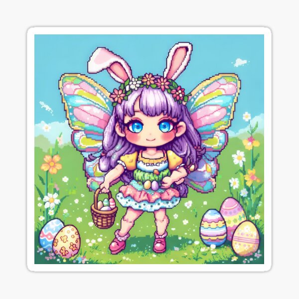 Item preview,  Easter fairy with colorful wings pixel,cute easter,Happy Easter,Easter Day,easter illustration designed and sold by Expressions-Sel.