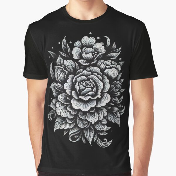 Artikel-Vorschau von Schwarz-weiße Blumenblüte – Gothic Pfingstrosen-Tattoo-Stil, designt und verkauft von DarkZeka.