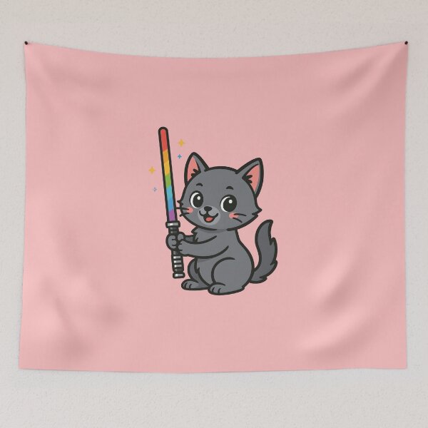 Item preview, Rainbow Lightsaber Kitten Sticker – Cute Cat with Colorful Saber | Vector Art for Cat Lovers designed and sold by WAUZ.