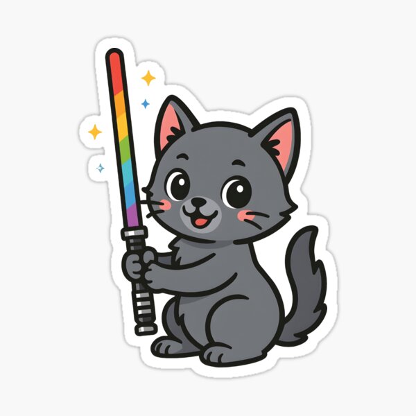 Item preview, Rainbow Lightsaber Kitten Sticker – Cute Cat with Colorful Saber | Vector Art for Cat Lovers designed and sold by WAUZ.